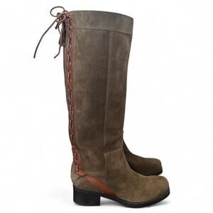 Nine West Vintage America Women’s Brown Suede Knee High Boots Lace Up Size 9